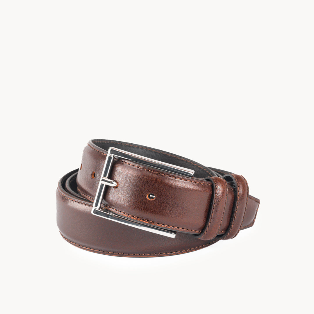 Sleek Brown Calfskin Leather Belt - Dressy & Refined