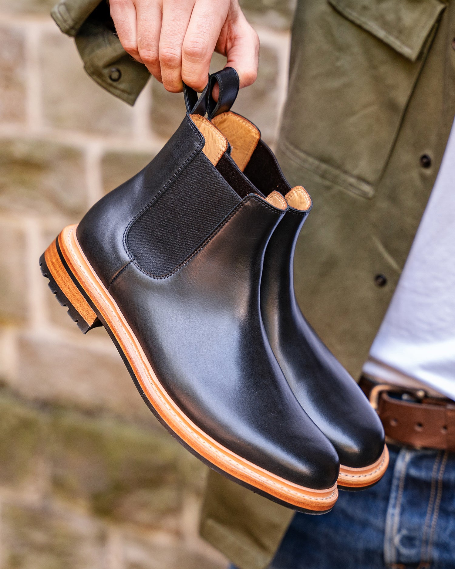 Lennertson Rider Chelsea Boot in Black with Natural Sole Handcrafted Goodyear Welted