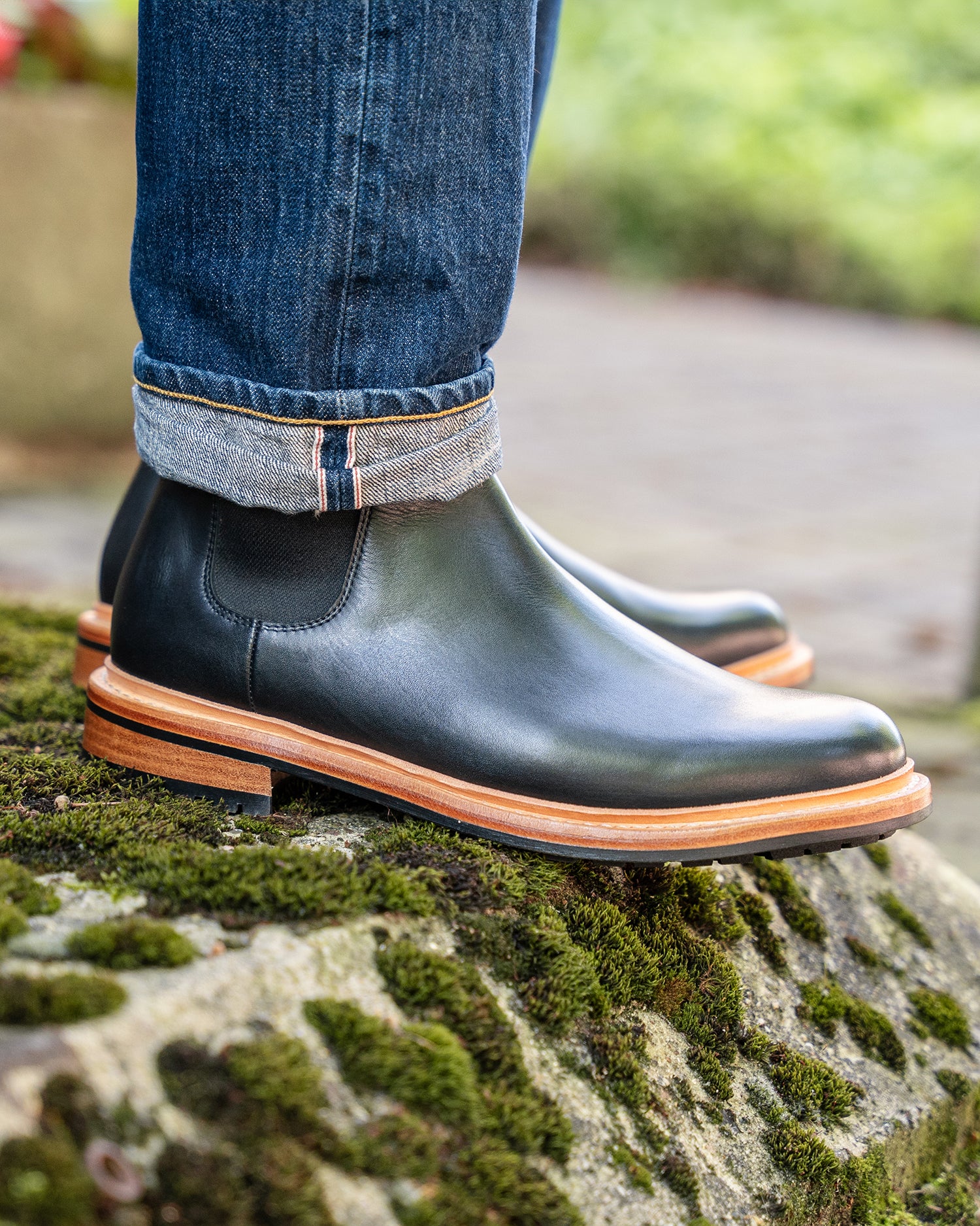 Lennertson Rider Chelsea Boot in Black with Natural Sole Handcrafted Goodyear Welted