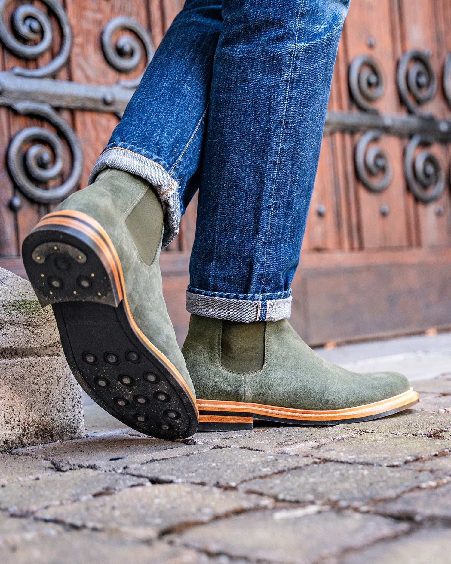 Rider Chelsea Boot in Sage Green Suede Handcrafted Elegance by